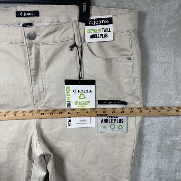 d.jeans NEW Womens Denim Jeans 22W Beige Ankle Plus Stretch Zipper Pockets - Picture 7 of 12